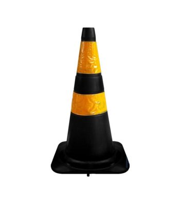 Cone Flexível com Faixa Refletivo 75 cm Preto/Amarelo Plastcor